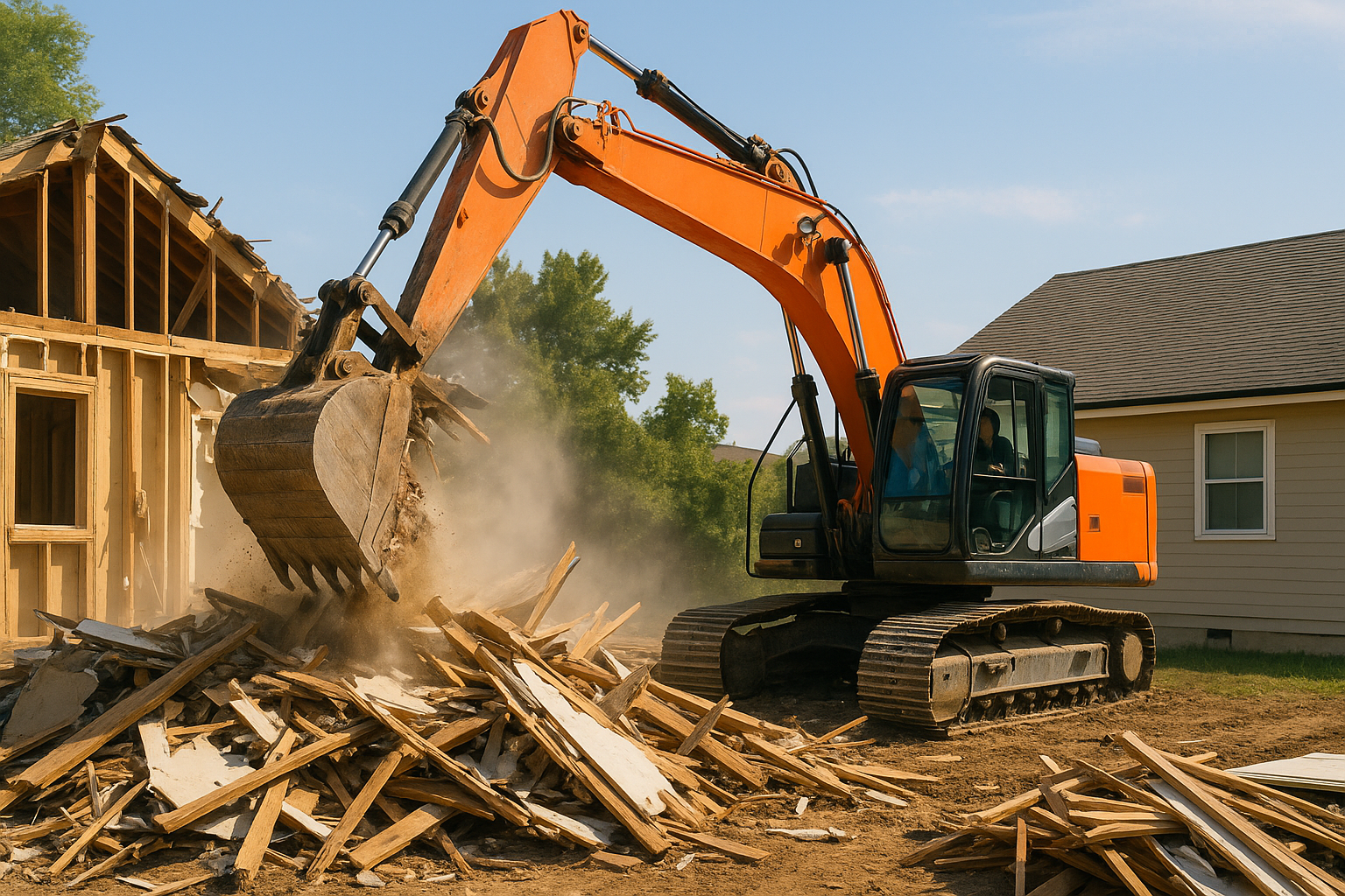 重機による解体作業 Before After